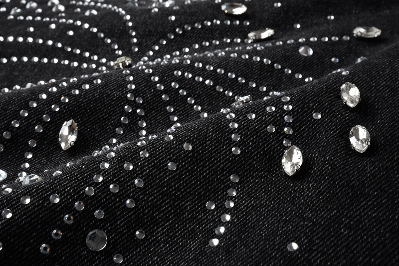 Purple Brand Crystal Diamond Denim Shorts #5103